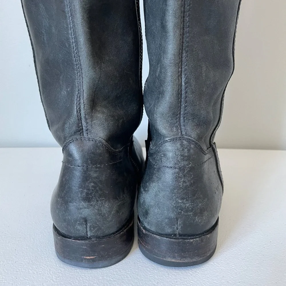Frye Jamie Ring Tall Distressed Black Leather Riding Boots Size Women's 9
